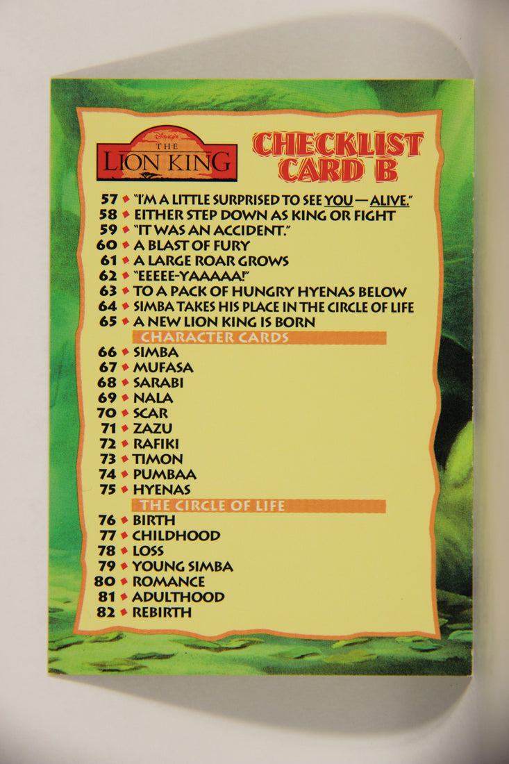 The Lion King 1994 Trading Card #90 Checklist B ENG L011795