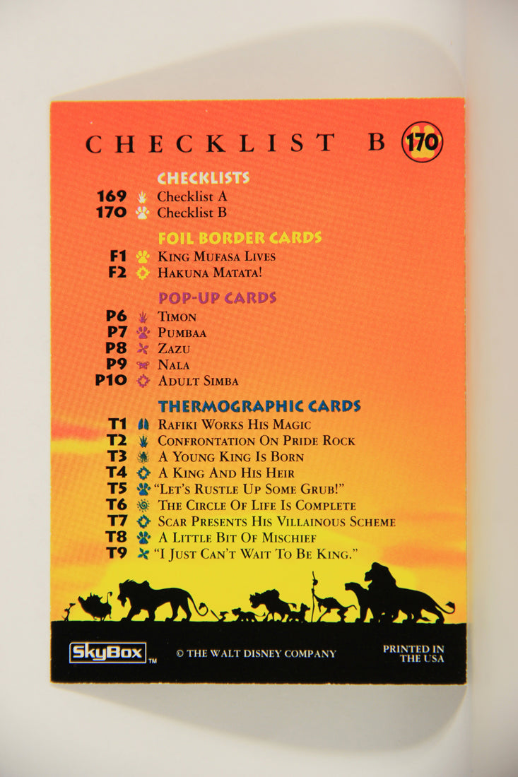 The Lion King 1994 Trading Card #170 Checklist B ENG L011864