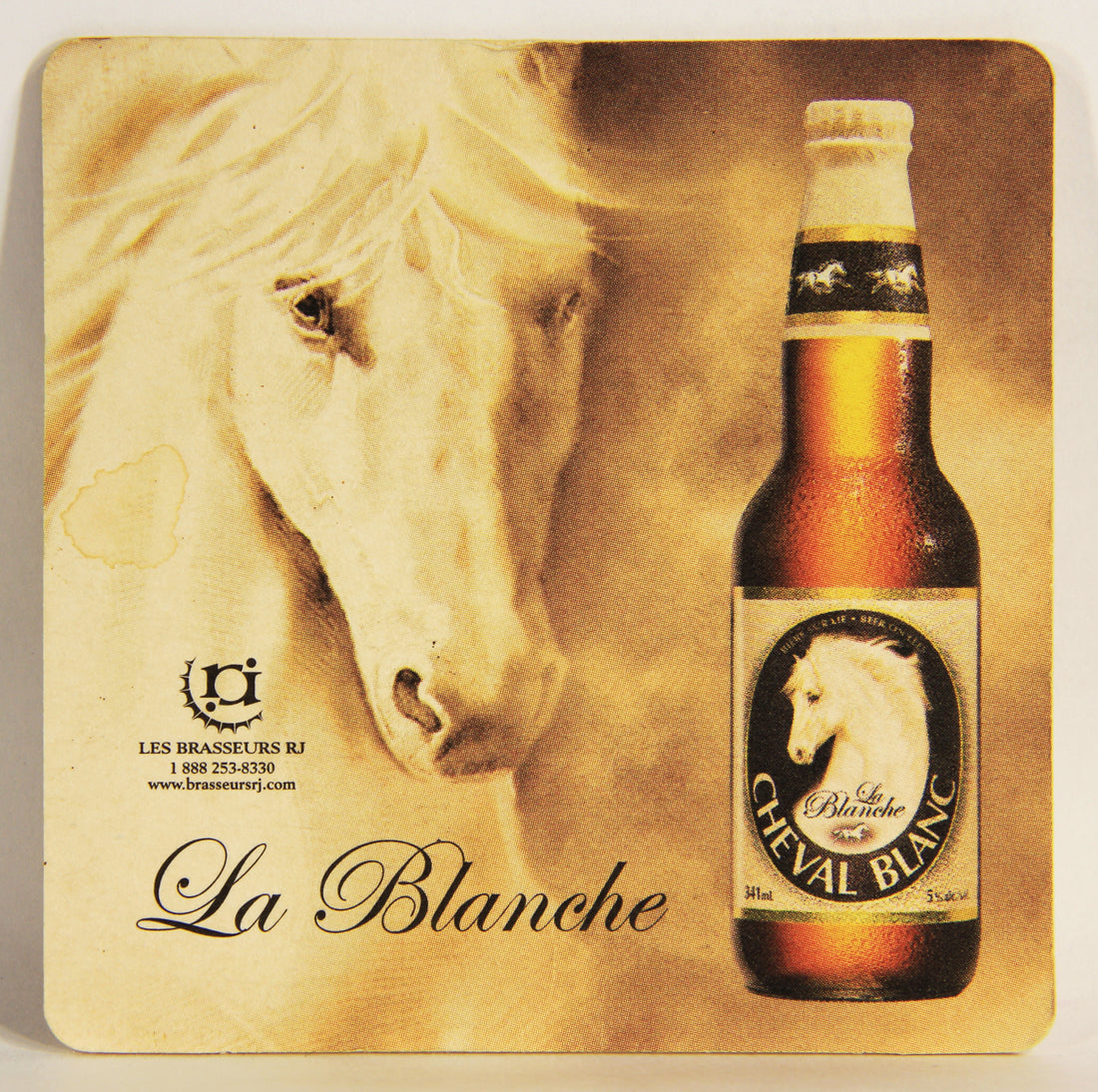 Cheval Blanc La Blanche Beer Coaster Canada Québec FR-ENG Horse Logo L012473