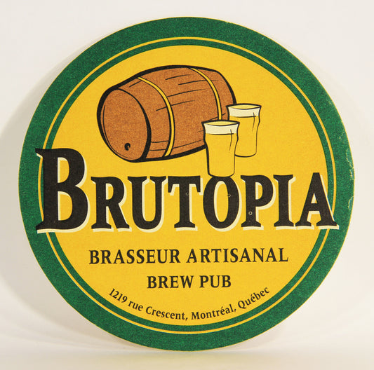 Brutopia Beer Coaster Brew Pub Canada Montreal Québec FR-ENG Barrel Logo L012476