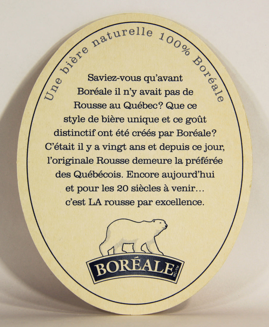 Boréal Rousse Beer Coaster 20 Ans Canada Québec FR Polar Bear Logo L012487