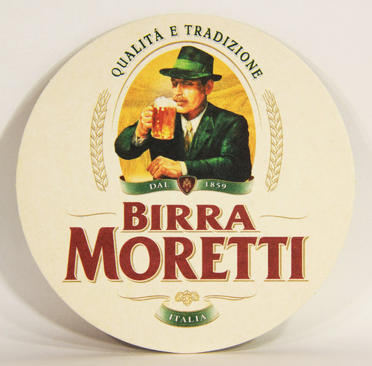 Birra Moretti Beer Coaster Italy ITA Baffo Sipping A Fresh Pint Logo L012490