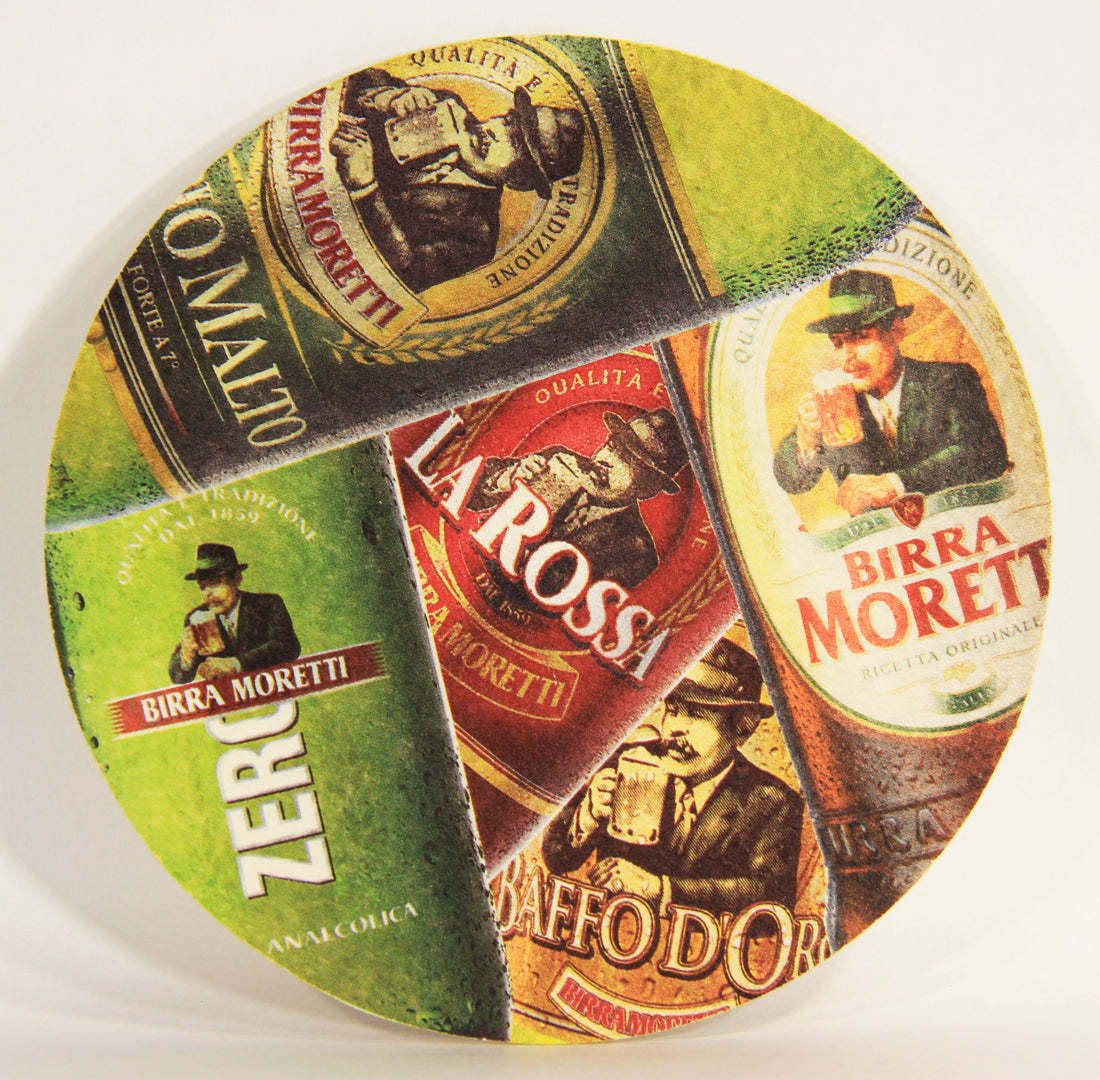 Birra Moretti Beer Coaster Italy ITA Baffo Sipping A Fresh Pint Logo L012490