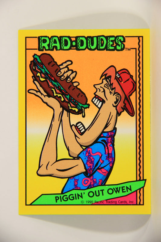 Rad-Dudes 1990 Puzzle Trading Card # ( 94 ) Piggin' Out Owen L012828