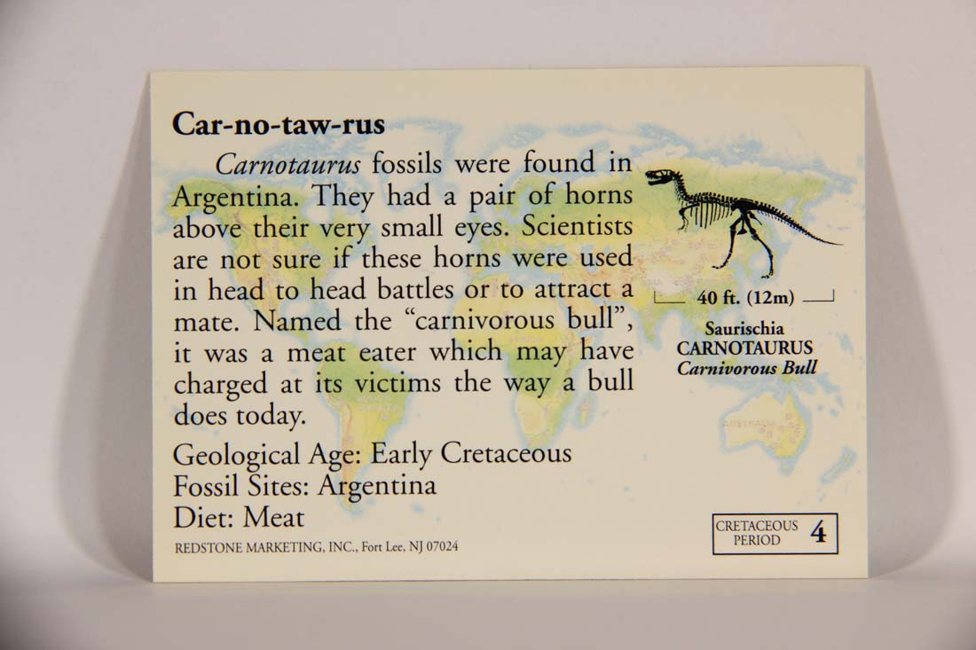 Dinosaurs The Mesozoic Era 1993 Vintage Trading Card #4 Carnotaurus ENG L013416