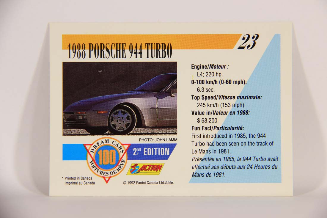 Dream Cars 2nd Edition 1992 Trading Card #23 - 1988 Porsche 944 Turbo L013429