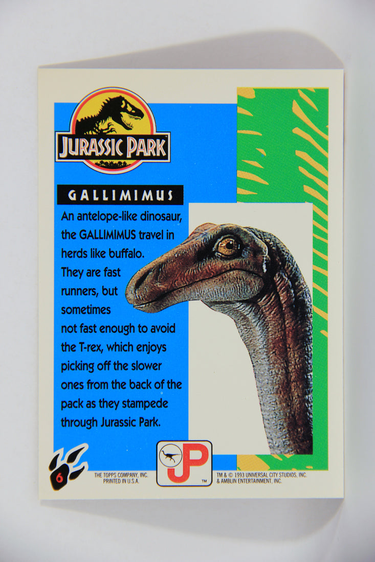 Jurassic Park 1993 Trading Card #6 Gallimimus ENG Topps L016257