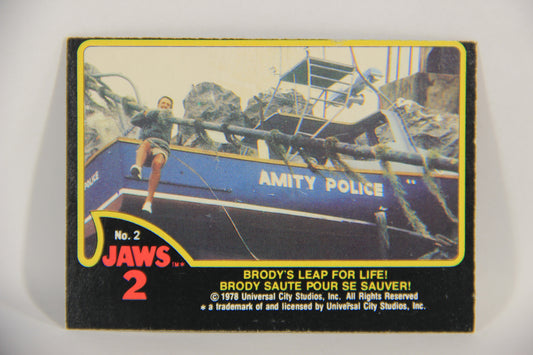 Jaws 2 - 1978 Trading Card #2 Brody's Leap For Life FR-ENG Canada O-Pee-Chee L016510