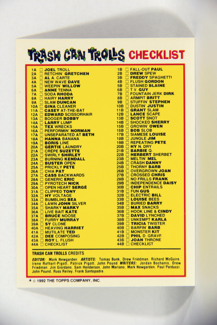 Trash Can Trolls 1992 Topps Trading Card #44b Checklist L016655