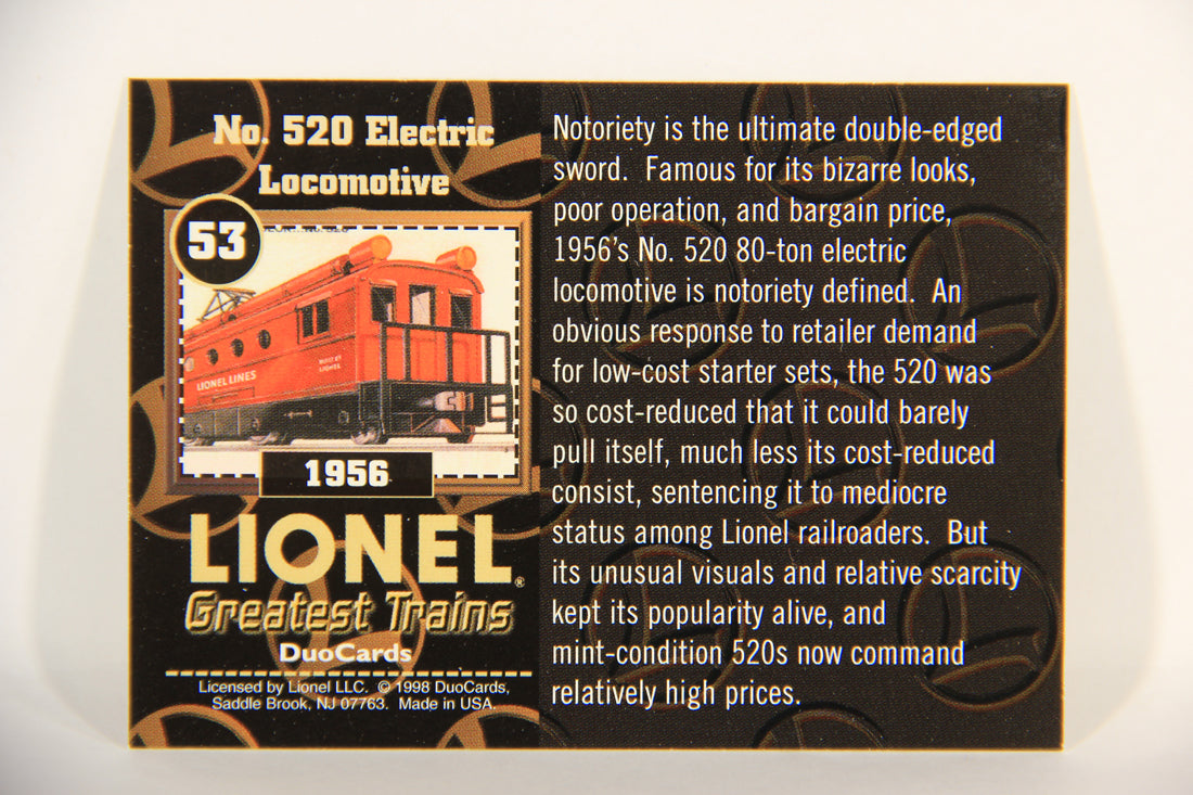 Lionel Greatest Trains 1998 Card #53 - 1956 No. 520 Electric Locomotive ENG L016824