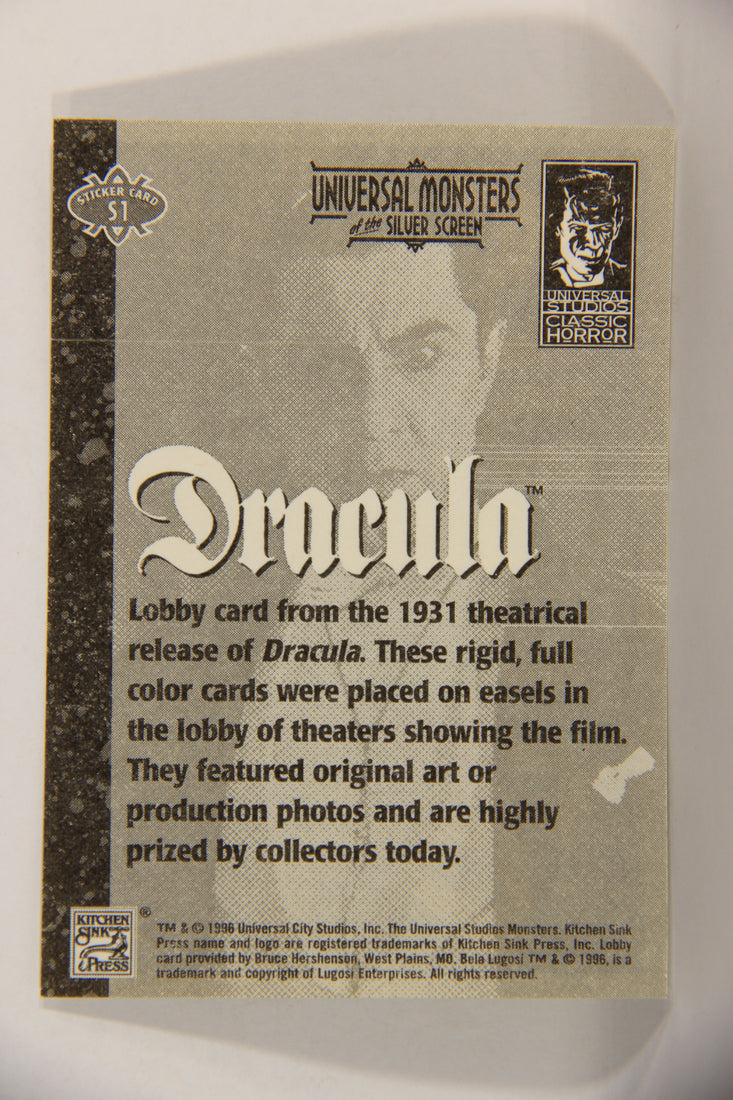 Universal Monsters Of The Silver Screen 1996 Sticker Card #S1 Dracula 1931 Bela Lugosi L016867