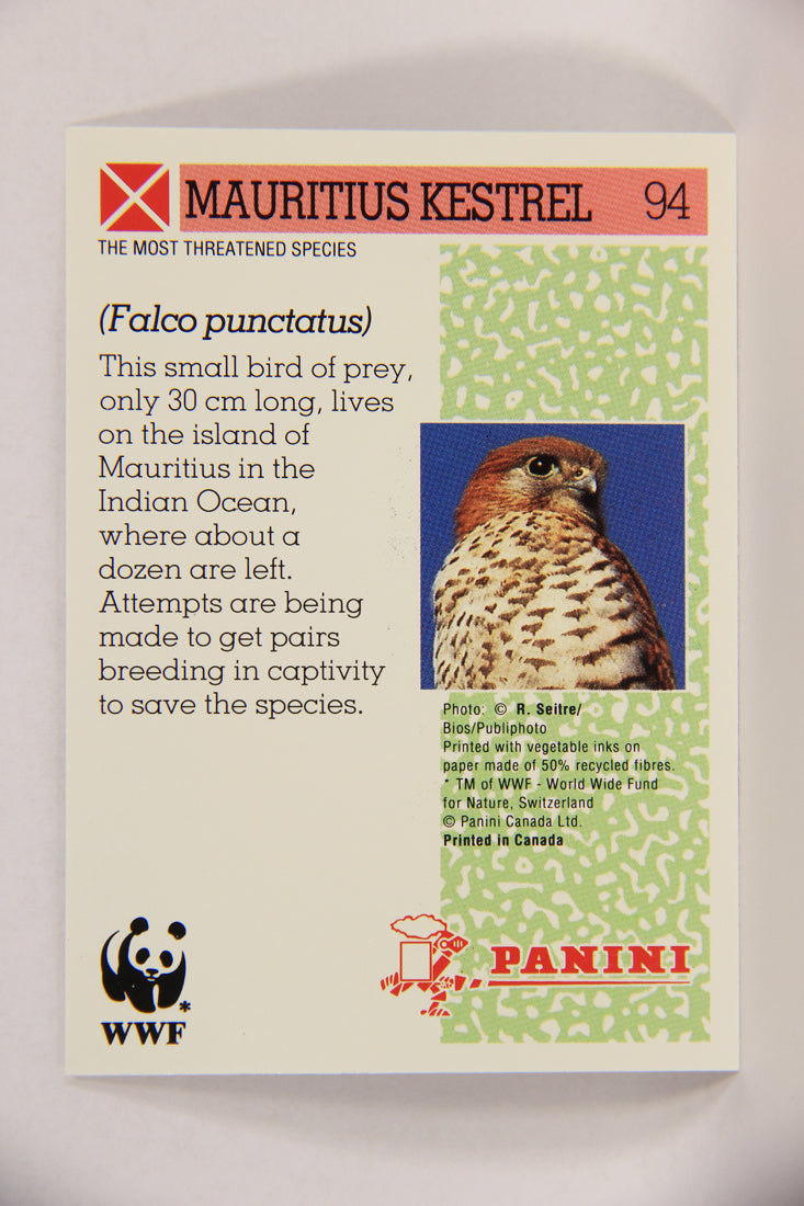 Wildlife In Danger WWF 1992 Trading Card #94 Mauritius Kestrel ENG L017030