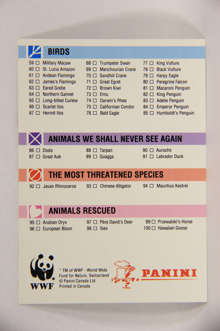 Wildlife In Danger WWF 1992 Trading Card Checklist ENG L017037