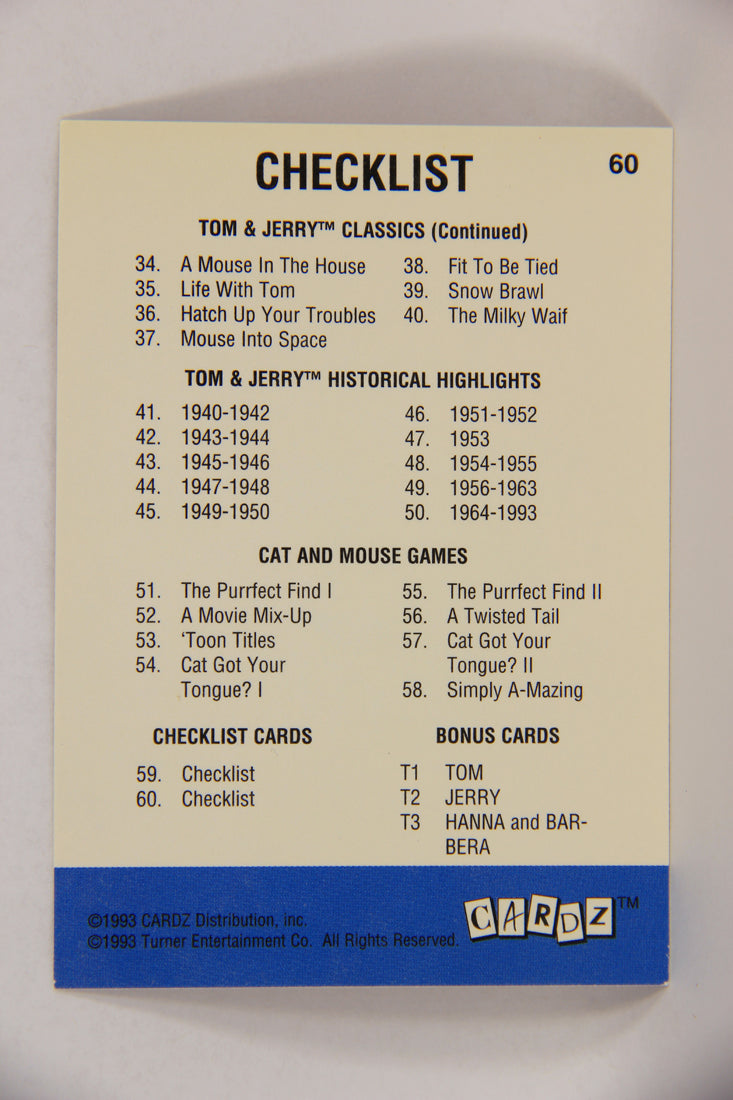 Tom & Jerry The Movie 1993 Trading Card #60 Checklist ENG L017097