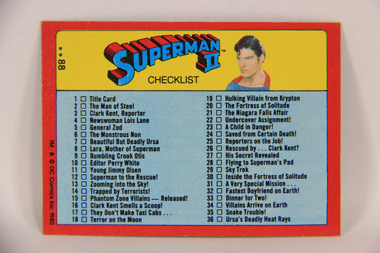 Superman 2 Topps 1980 Trading Card #88 Superman II Checklist ENG Unused L017229