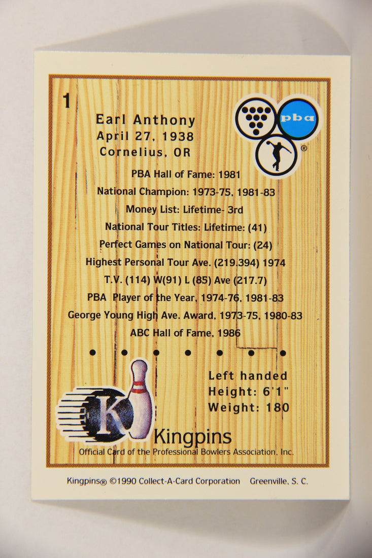 Kingpins Bowling 1990 Trading Card #1 Earl Anthony ENG L017318