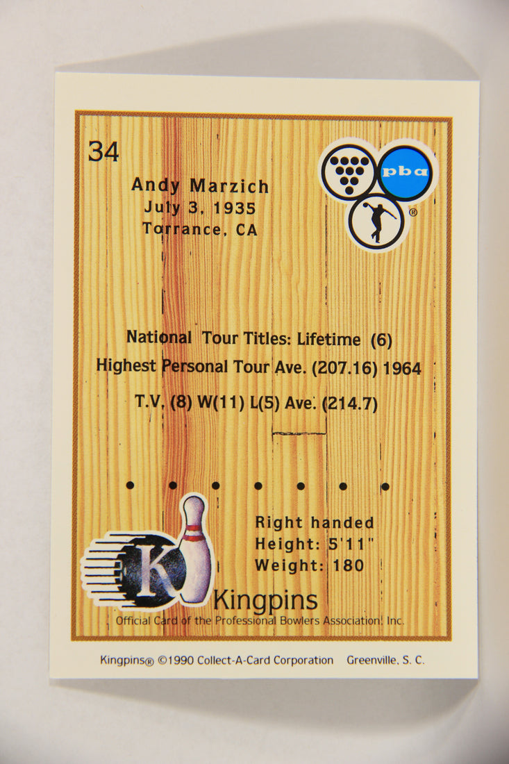 Kingpins Bowling 1990 Trading Card #34 Andy Marzich ENG L017351
