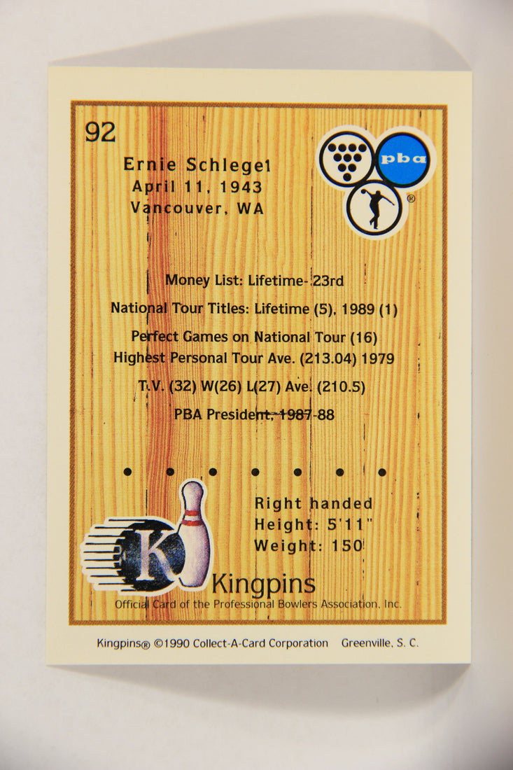 Kingpins Bowling 1990 Trading Card #92 Ernie Schlegel ENG L017409