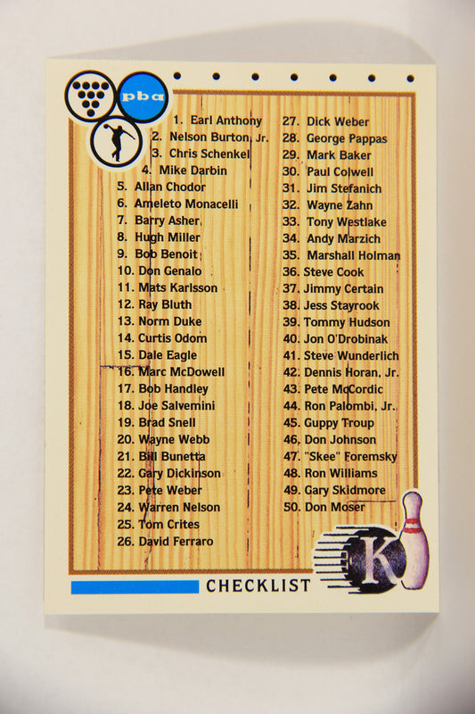 Kingpins Bowling 1990 Trading Card #100 Checklist ENG L017417