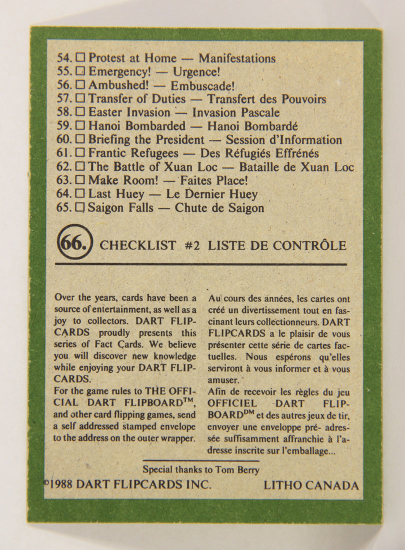 Vietnam Fact Cards 1988 Trading Card #66 Checklist #2 FR-ENG Unused L017483