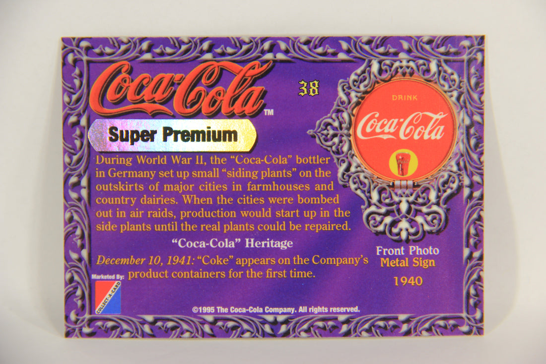 Coca-Cola Super Premium 1995 Trading Card #38 Metal Sign 1940 L017788