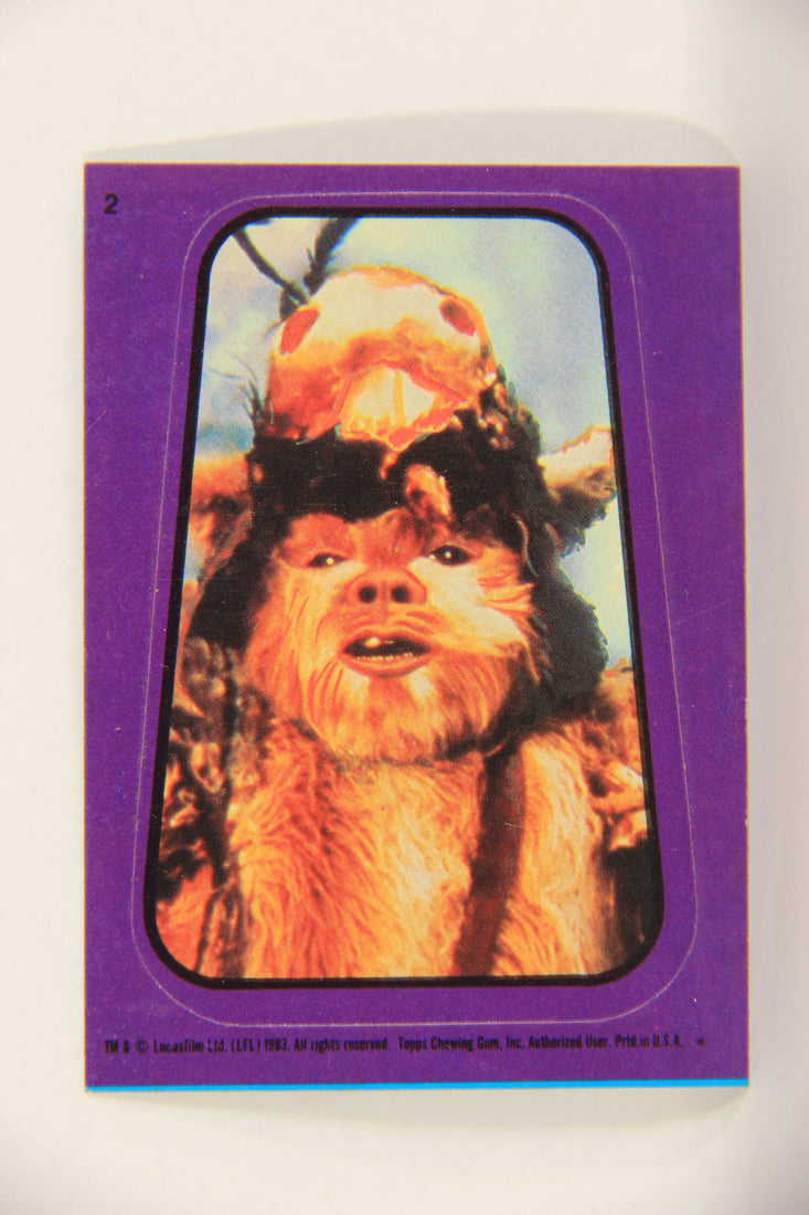 Star Wars ROTJ 1983 Topps Sticker Trading Card #2 Logray Ewok Medicine Man - Purple L017912