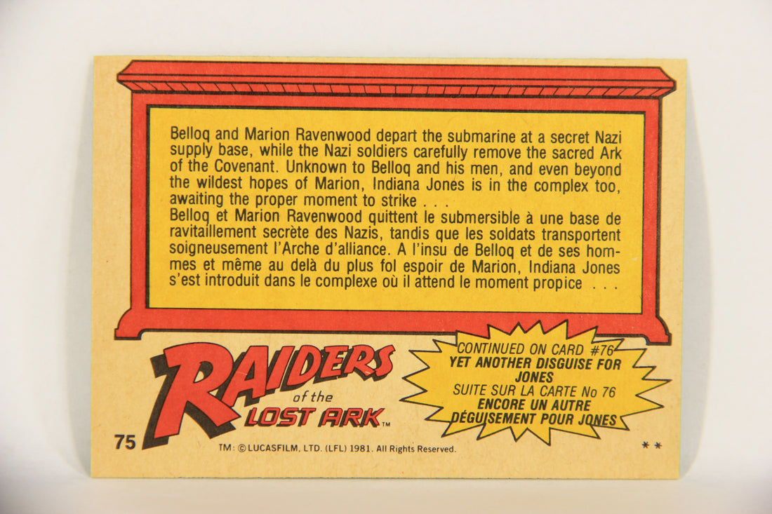 Raiders Of The Lost Ark 1981 Trading Card #75 Removing The Precious Cargo FR-ENG OPC L018001