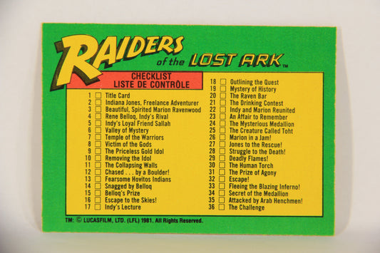 Raiders Of The Lost Ark 1981 Trading Card #88 Checklist FR-ENG O-Pee-Chee L018014