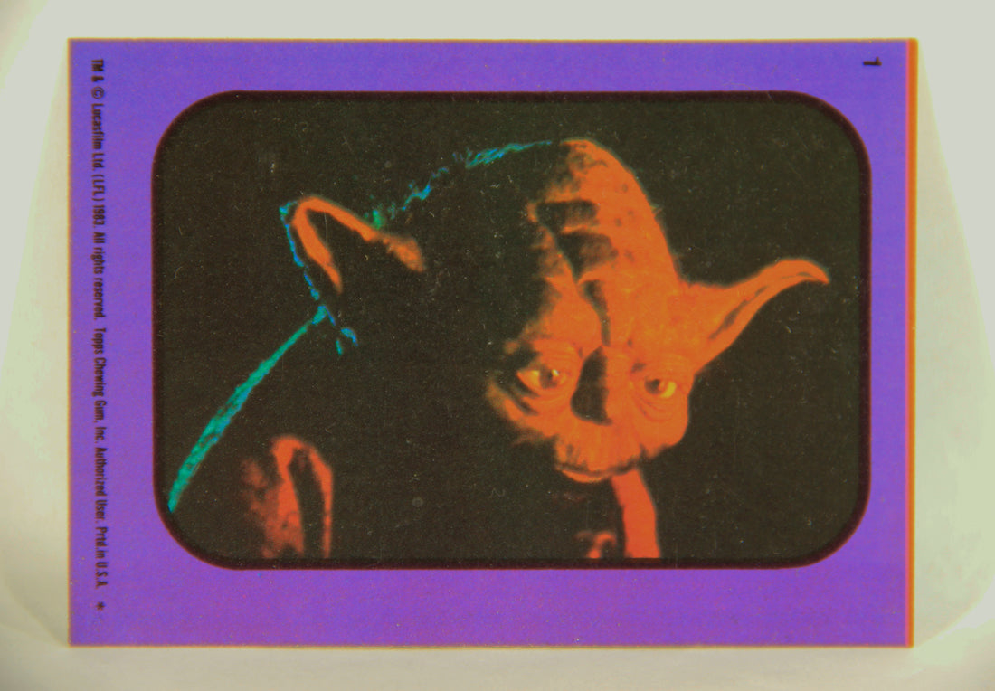 Star Wars ROTJ 1983 Topps Sticker Trading Card #1 Yoda - Purple - Faulty L018015