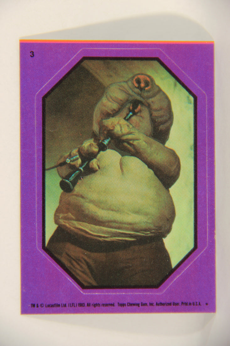 Star Wars ROTJ 1983 Topps Sticker Trading Card #3 Droopy McCool - Purple - Faulty L018016