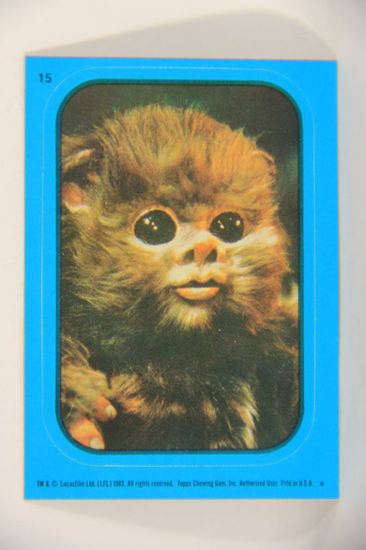 Star Wars ROTJ 1983 Topps Sticker Trading Card #15 Baby Ewok - Blue - Faulty L018021