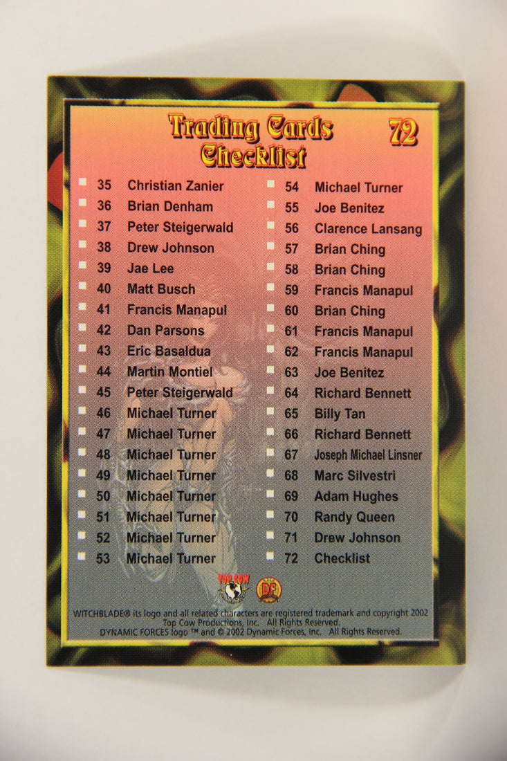 Witchblade Disciples Of The Blade 2002 Trading Card #72 Checklist ENG L018488