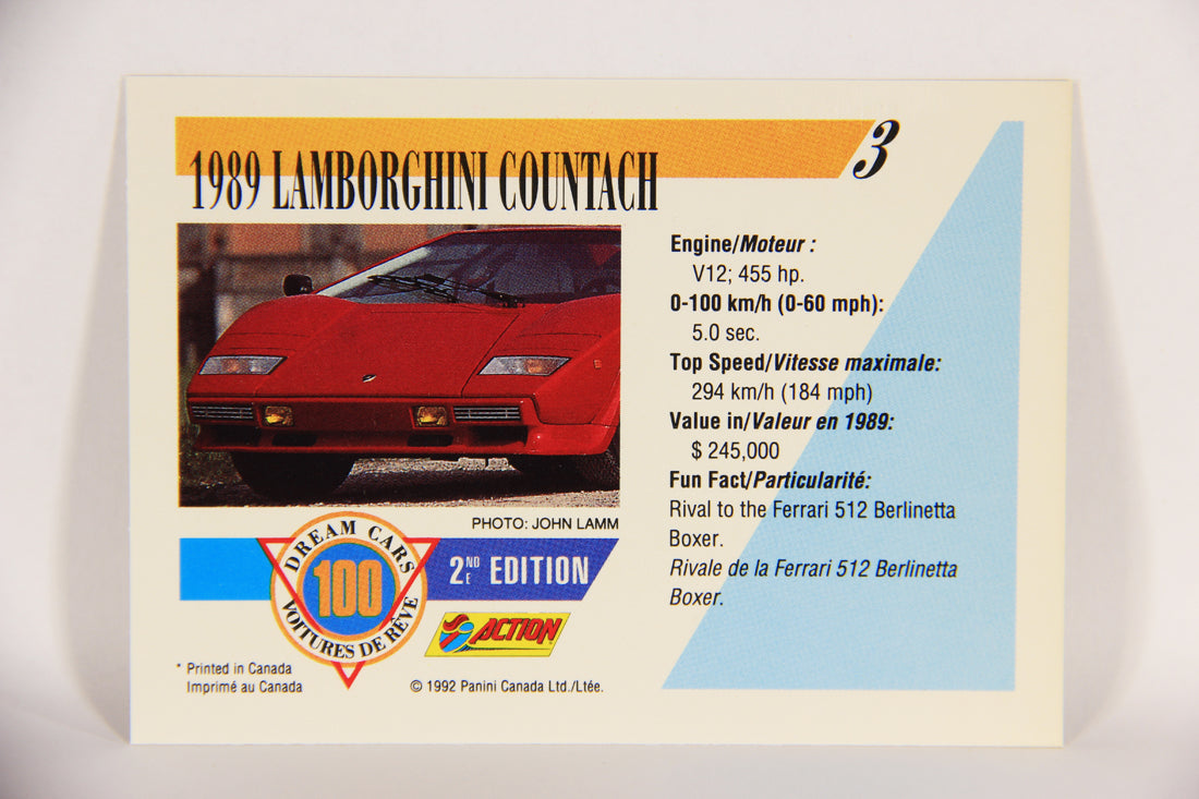 Dream Cars 2nd Edition 1992 Trading Card #3 - 1989 Lamborghini Countach L018490