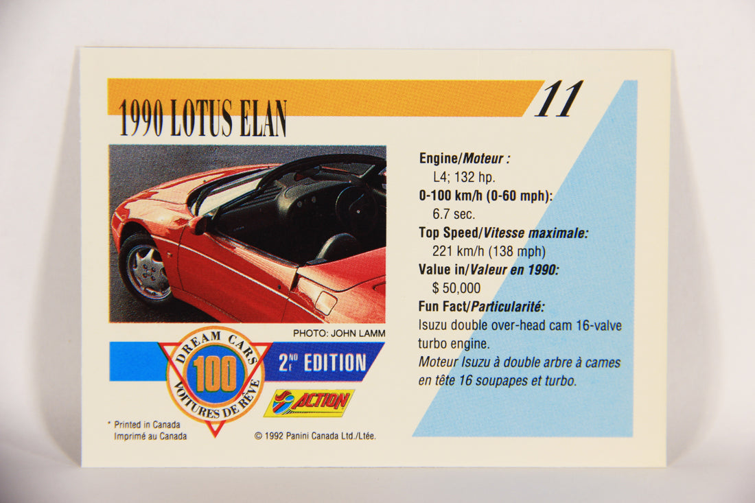 Dream Cars 2nd Edition 1992 Trading Card #11 - 1990 Lotus Elan FR-ENG L018495