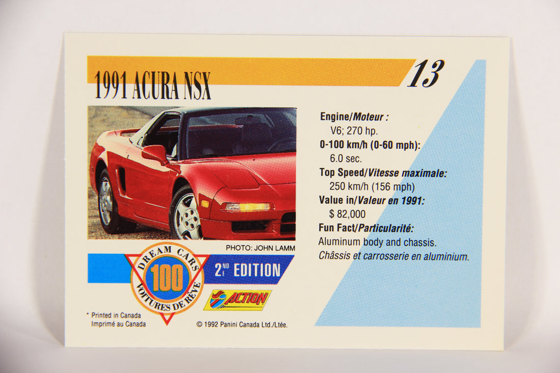 Dream Cars 2nd Edition 1992 Trading Card #13 - 1991 Acura NSX FR-ENG L018496