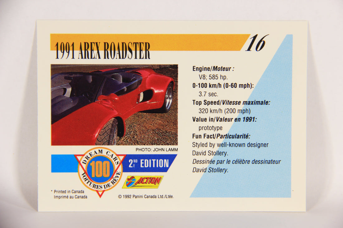 Dream Cars 2nd Edition 1992 Trading Card #16 - 1991 Arex Roadster FR-ENG L018497