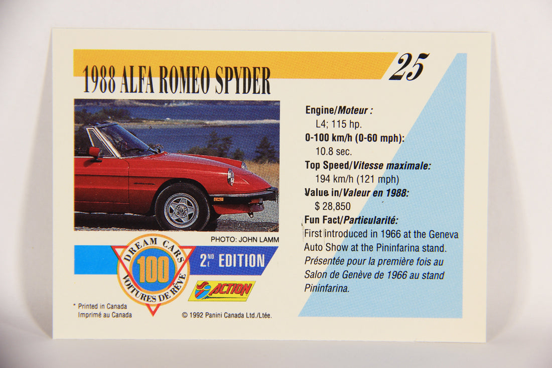 Dream Cars 2nd Edition 1992 Trading Card #25 - 1988 Alfa Romeo Spyder L018503