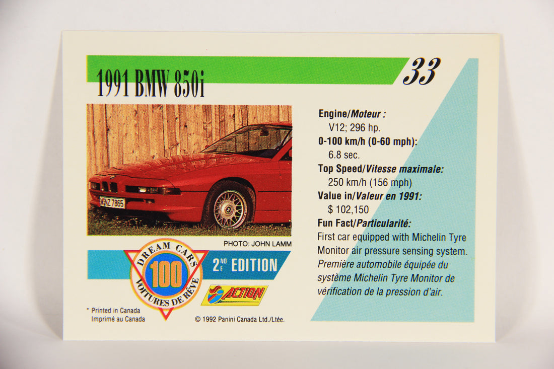 Dream Cars 2nd Edition 1992 Trading Card #33 - 1991 BMW 850i FR-ENG L018506