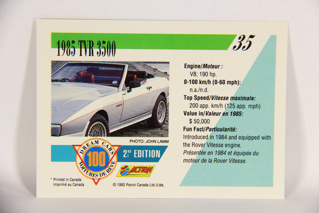 Dream Cars 2nd Edition 1992 Trading Card #35 - 1985 TVR 3500 FR-ENG L018508