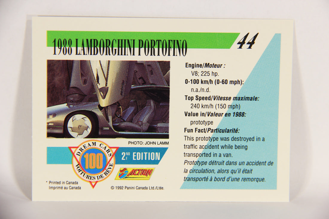 Dream Cars 2nd Edition 1992 Trading Card #44 - 1988 Lamborghini Portofino L018517