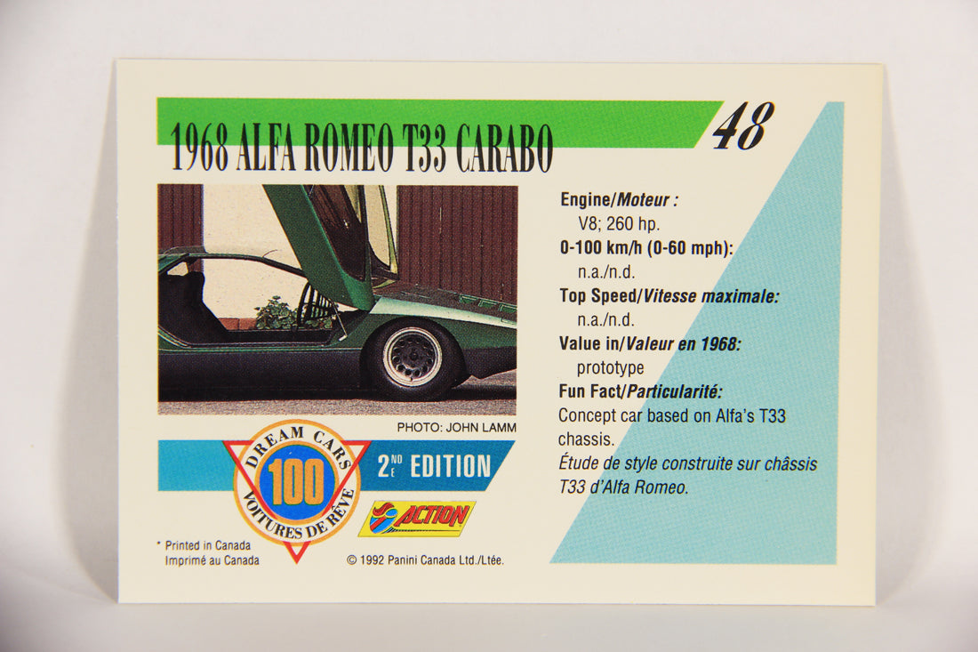 Dream Cars 2nd Edition 1992 Trading Card #48 - 1968 Alfa Romeo T33 Carabo L018521