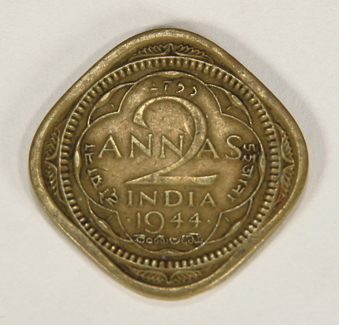 1944 (b) India British 2 Annas King George VI - Mumbai Bombay KM#541a Coin L018686