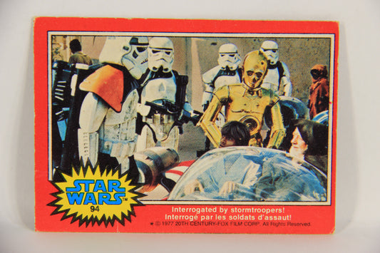 Star Wars 1977 Trading Card #94 Interrogated By Stormtroopers FR-ENG OPC L019036