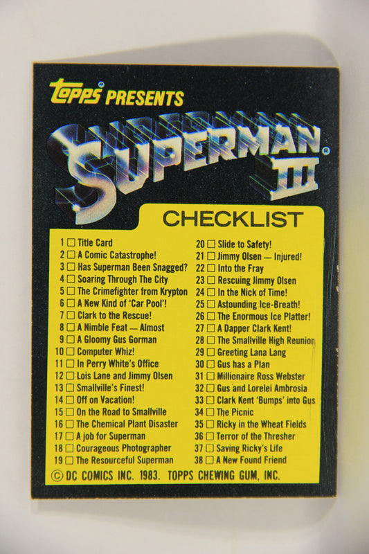Superman 3 Topps 1983 Trading Card #99 Superman III Checklist ENG Unused L019164