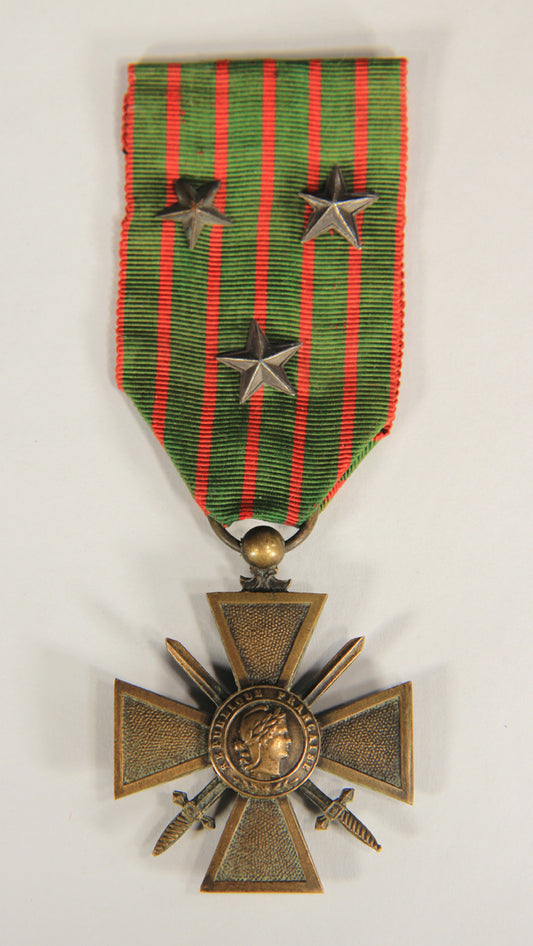 France 1915 WWI Croix De Guerre 1914-1918 - War Cross With 3 Stars - Bronze L019466
