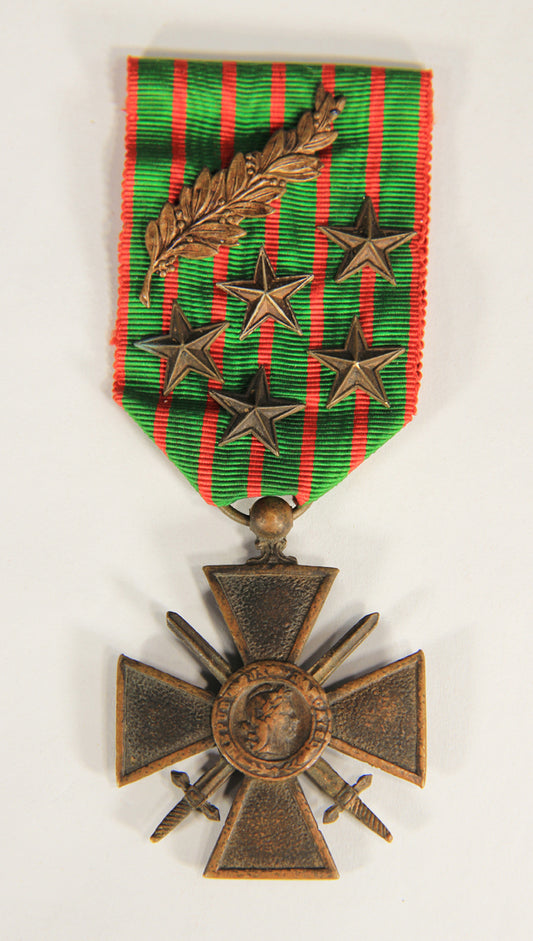 France 1915 WWI Croix De Guerre 1914-1918 - War Cross With Palm & 5 Stars - Bronze L019467