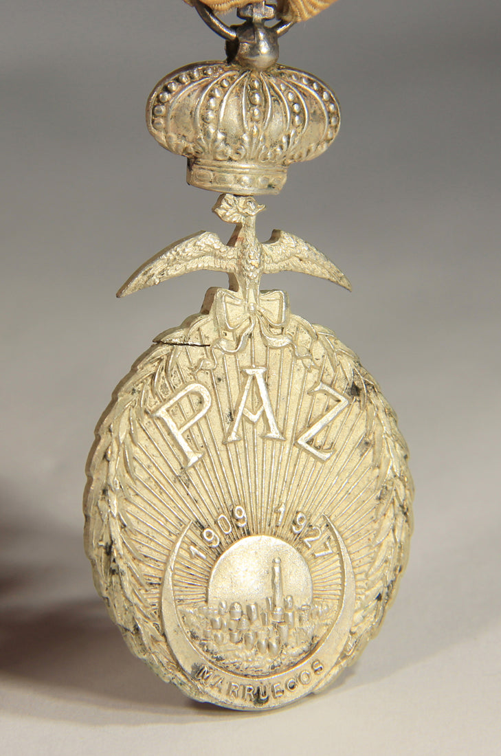 Spain 1927 Medal For Peace In Northern Morocco - Full Crown - Damaged - Silvered Zinc L019520