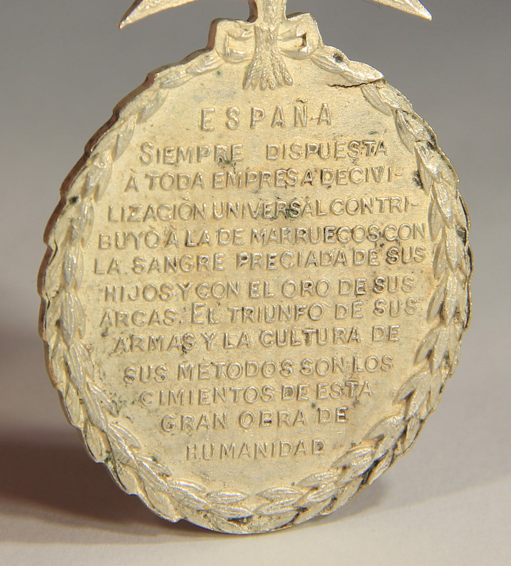 Spain 1927 Medal For Peace In Northern Morocco - Full Crown - Damaged - Silvered Zinc L019520