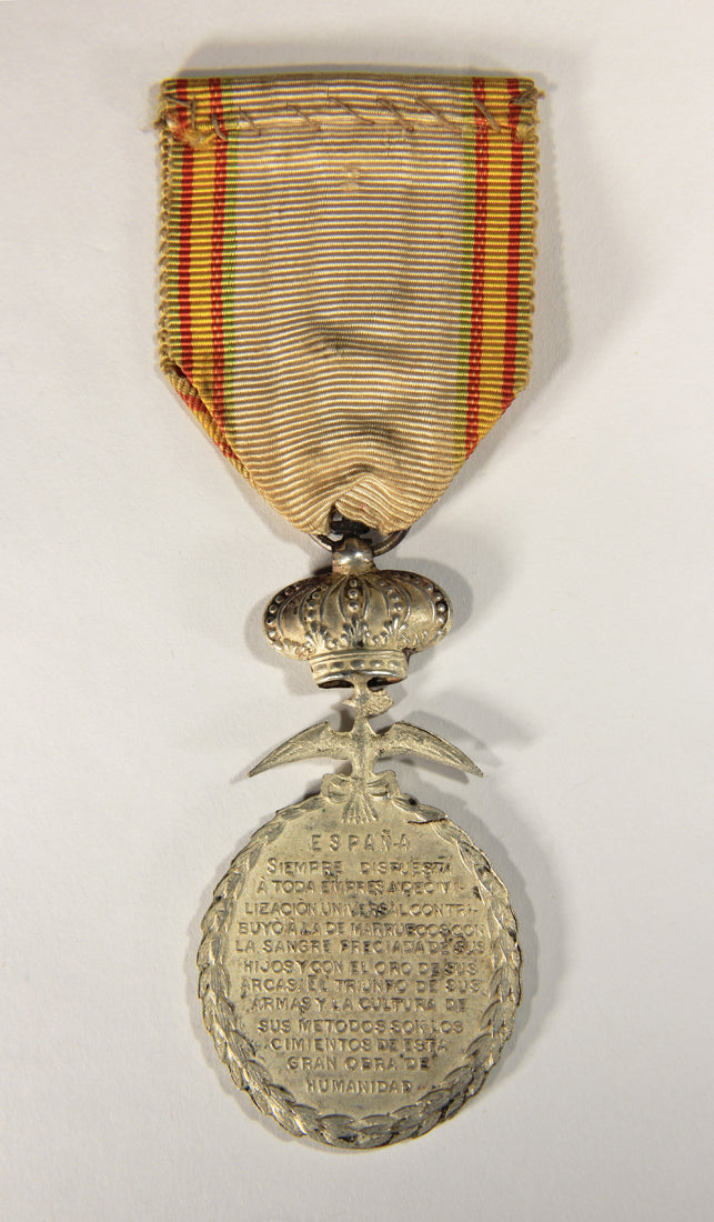 Spain 1927 Medal For Peace In Northern Morocco - Full Crown - Damaged - Silvered Zinc L019520