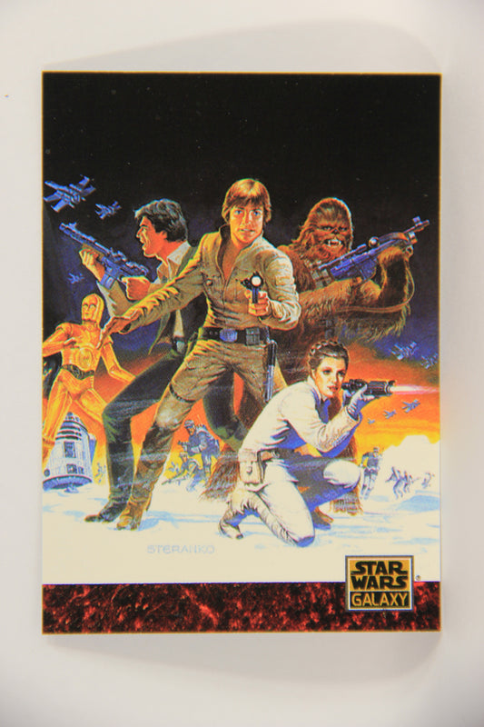 Star Wars Galaxy 1993 Topps Card #81 Leia Luke Han Chewie Artwork ENG L019556